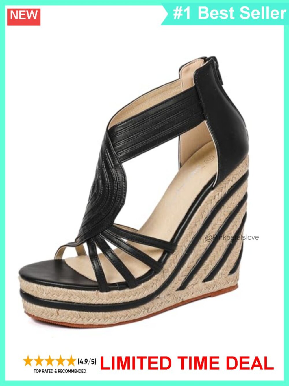 Platform Espadrille Wedge Sandals T-Strap Open Toe Back Zip High Heels
